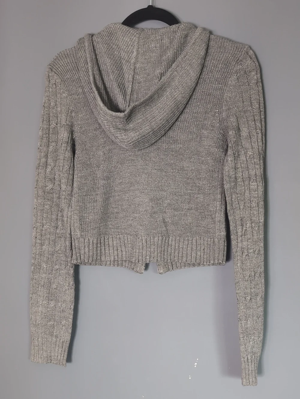 Grey Cable Knit Zip Hoodie Sweater - Picture 3 of 4